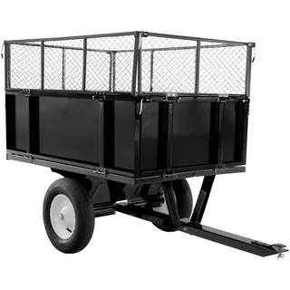 CLP ATV Kippanhänger 300kg für Rasentraktor, Gartenanhänger mit Gitteraufsatz und klappbaren Bordwänden, Universal-Kupplung, schwarz, Farbe:schwarz