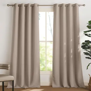PONY DANCE Verdunklungsgardine Wohnzimmer Modern Ösenschal 2er Set | H250 x B132 cm, Taupe, Thermovorhang gegen Hitze, Blickdicht, für Schlafzimmer, Abdunkelnd, Sichtschutz, Türvorhang