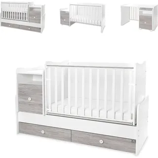 Lorelli Babybett Trend Plus 70x160cm Schreibtisch Kinderbett Schubladen Kommode weiß grau - Weiß, Grau