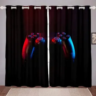 Loussiesd Spiele Gamer Vorhänge Jungen Kinder Videospiel Gamepad Fenstervorhang für Schlafzimmer Jugendliche Spielzimmer Gardinen Luxus Blickdichte Vorhänge Wohnkultur 137x117cm, Schwarz