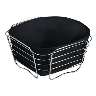 Kesper Brot- und Obstkorb Edelstahl, 21 x 21 x 11 cm, Verchromter Präsentationskorb mit Textilfutter, Farbe: schwarz