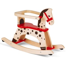 Janod - Caramel Wooden Rocking Horse - Toddler Toy - Learning Balance - For children from the Age of 1, J05984, Brown and Red