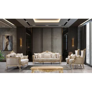 Chesterfield Barock Couch Klassische Wohnzimmer Möbel Komplett Set 5tlg - Beige