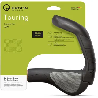 Ergon GP5 Ergonomische Fahrradgriffe mit extra-langem Bar-End Schwarz/Grau 140/140 mm