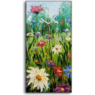 Leinwand Wanduhr Wandkunst Uhr Kunstdruck 30x60 Gemälde von Blumen wiese modern - weiße Hände - Weiß
