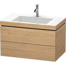 Duravit L-Cube Möbelwaschtisch c-bonded mit Unterbau wandhängend, 80x48 cm, 2 Schubkästen, ohne Überlauf, 1 Hahnloch, Farbe: Europäische Eiche Dekor