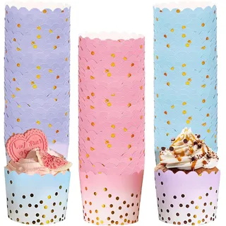Cupcake Wrapper, 150 Stück Muffinförmchen Papier Cupcake Liner Fall Wrapper Backbecher Papierkuchen für Backtage Geburtstage Hochzeiten Partys Halloween (Goldene Polka-Dots, 150pcs)
