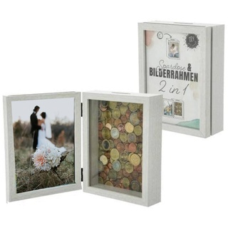 Bada Bing 2 in 1 Spardose Bilderrahmen Holz weiß stehend Hochwertig Hochzeit Geschenk Geldgeschenk Urlaub Foto 13 x 18 cm personalisiert selbst gestalten 30