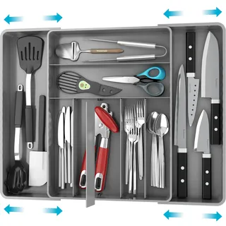Simple Houseware Erweiterbarer Besteck-Organizer für Küchenschubladen Grau
