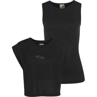 Ocean Sportswear Yoga & Relax Shirt »Soulwear - 2-tlg. Yoga Shirt & Top« Set, Kurzarm, sportlicher Stil, mit Print, Rundhalsausschnitt, schwarz