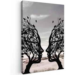 MuchoWow Leinwandbild Strand - Meer - Menschen - Baum - Moderne Kunst Wanddeko Schlafzimmer 60x90 cm , Hellgrau , Textil , Kiefer , Abstrakt , Rechteckig , 60x90 cm , FSC 100% , gerahmt , Bilder & Rahmen, Bilder, Leinwandbilder