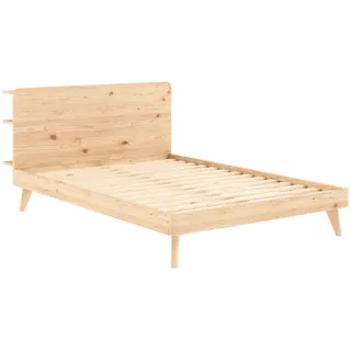 Karup Design Bettgestell »RETREAT BED« aus Kiefer massiv mit Lattenrost, Kopfteil mit 3 Ablagen, braun