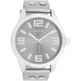 Oozoo - Timepieces Damen Uhr metallic Silver | Armbanduhr Damen mit Lederarmband | Moderne Uhr für Frauen - Edle Analog Damenuhr in rund C1082 (46mm)