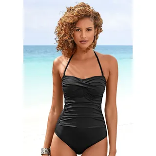 Badeanzug LASCANA, Damen, Gr. 46, Cup D, schwarz, Microfaser, Polyamid, unifarben, Badeanzüge Badeanzug, in Bandeau-Optik