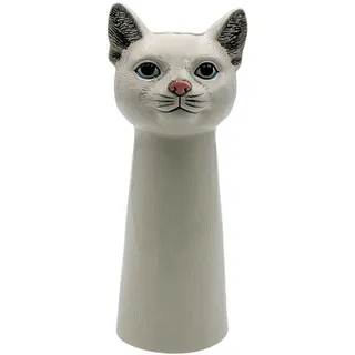 Dekohelden24 Vase Katzen-Kopf, Dekovase, Bluemnvase, Tischvase, Tiervase, Katzenvase, Kopfvase, dekorative Blumenvase mit lasierter Oberfläche aus Keramik, in weiß, Größe: L/B/H 15cm x 11cm x 28cm.