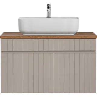 Waschtisch Unterschrank 80 cm Waschbecken Keramik IRAKLIO-56-CASHMERE Kaschmir Eiche Nb. B/H/T ca. 80,4/62,5/46 cm - Beige