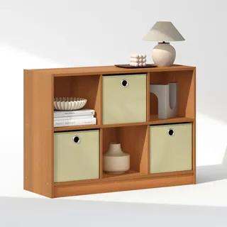 Furinno Cubic Kleiderschrank-Organizer und Aufbewahrung, 6-Fach Würfelregal mit Boxen, Offenes Regal Kleiderschrank-Aufbewahrung, für Kleiderschrank, Schlafzimmer, Wohnzimmer, Helle Kirsche/Elfenbein
