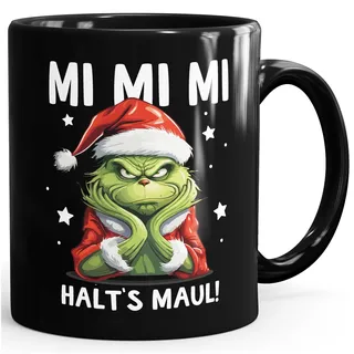 MoonWorks Tasse Weihnachten Mi Mi Mi Halts Maul Geschenkidee Weihnachtsnörgler Weihnachtsmuffel Schwarz standard