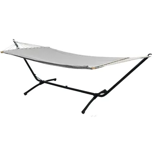 Amanka XL Hängematte mit Gestell 310/100 cm, Grau/Schwarz , Metall , Rechteckig , 100x96x310 cm , Gartenmöbel, Gartenschaukeln, Hängematten