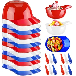 Bailtouk 12 Stück Eisbecher mit Löffeln, Baseball Helm Plastik Dessertgläser, Wiederverwendbare Eisbecher Schale Bunte Eisschalen Kinder für Dessert, Joghurt, Snack, Eiscreme (3 Farben)