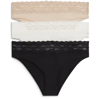 Bikinislip, Damen, Gr. M (38), 3 Stk., ivory, misty blush, schwarz, Webqualität, Obermaterial: 95% Baumwolle, 5% Elasthan, TOMMY HILFIGER UNDERWEAR, unifarben, körpernah, Unterhosen Bikinislip, Körpernahe Passform mit elastischem Spitzenbund