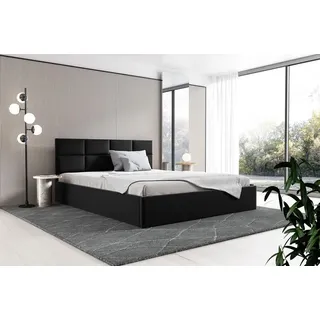 BETTSO Doppelbett Polsterbett Bett mit Kopfstütze und Bettkasten GOBI 160 x 200 cm Schwarz - Schwarz