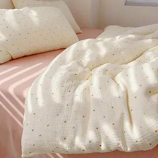 Nayoroom Musselin Kinderbettwäsche 135x200 cm Baumwolle Kinder Bettwäsche | Oeko-TEX Standard, Bettbezug 135x200 cm mit Kissenbezug 80x80 cm, für Mädchen, Atmungsaktiv & Hautfreundlich, Bunte Punkte