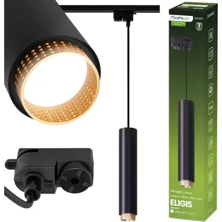 LUMILED Schienen Hängelampe, Pendellampe für Schienensystem, höhenverstellbar Strahler, 1-flammig, GU10 Fassung, Moderne Hängeleuchte 145 cm, hängend Wohnzimmerlampe, Matt Schwarz mit Gold Farbe, aus Aluminium - Schwarz, Gold