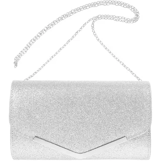 VALICLUD Damen Clutch Bag Silber Abendtasche Mit Kette 9.45X5.51X1.97 Zoll Elegant Für Hochzeit Party Abendessen Handtasche Elegant Schlicht