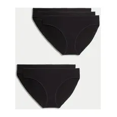 Womens M&S Collection Lot de 5culottes bikini 100% coton - Black, Black - 12