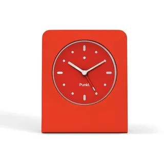 Punkt. AC01 Design Analoger Wecker mit Quarz, Schlummerfunktion, LED-licht, Batteriebetreben, Resiewecker Geräuschlos ohne ticken (Aluminiumblock und Glasfront) - Rot, L 3,4cm, B 9cm, H 10,7cm