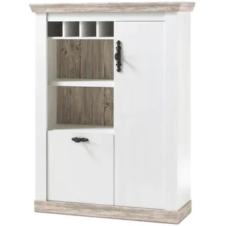 furn.design Highboard weiß / Oslo Pinie Landhaus Kommode 105 x 146 cm - Weiß, Naturbelassen
