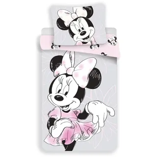 Minnie Mouse Wendebettwäsche Set 2 TLG. grau/rosa 140x200 cm, 70x90 cm, 100% Baumwolle