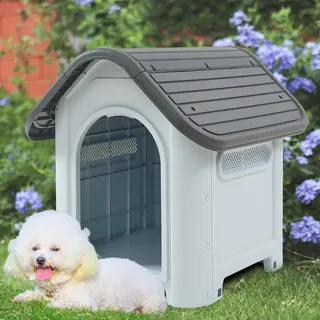 Hundehütte 'Bello' Hundehaus 75 x 59 x 66 cm Kunststoff Weiß/Grau - Grau