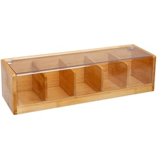 VITA PERFETTA Teebox mit 5 Fächern aus Bambus, Aufbewahrungsbox für Teebeutel (36 x 11 x 9 cm)