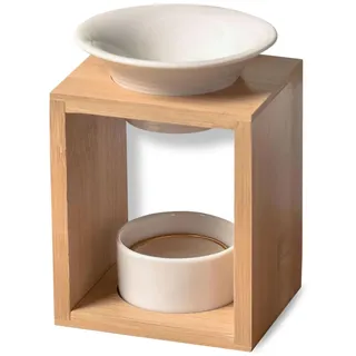 Zen Arôme Duftbrenner Arina - Schmelzender Duftwachsbrenner - Diffusor für ätherische Öle und Raumduft - Kerzenhalter für Aromatherapie mit dekorativer Kerze aus Holz und Keramik - Höhe: 12 cm - Zen'Arôme