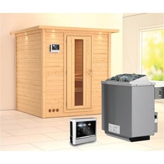 Bild von Sauna Mojave 40mm Dachkranz + Ofen 9kW extern Holztür