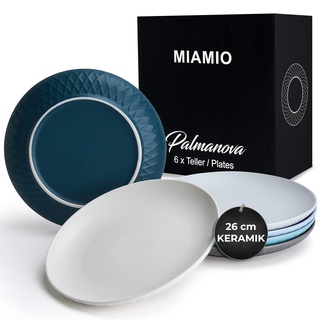 MIAMIO - 6er Geschirrset/Teller Set modern aus Keramik für 6 Personen - Palmanova Kollektion (Blau, Große Teller (6x))