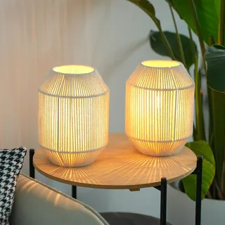 JHY DESIGN Gewebter Lampenschirm, Tischlampen, 22 cm hoch, Baumwollseil, Nachttischlampe, kabellos, dekorativ, batteriebetrieben, mit 6-Stunden-Timer, für Schlafzimmer, Wohnzimmer, Hochzeiten, Partys