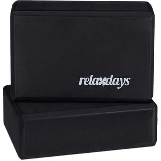 Relaxdays Yogablock im 2er Set, Yoga-Klötze für Yoga-Übungen, Hartschaum, rutschfest, Yoga-Würfel HBT 8x23x15cm, schwarz