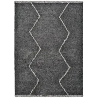 ECCOX - Hochflorteppich aus Polypropylen mit Jute-Unterseite, weicher und strapazierfähiger Teppich, für Eingang, Wohnzimmer, Esszimmer, Schlafzimmer, Ankleidezimmer, Anthrazit (160 x 230 cm)