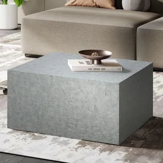 WOHNLING Couchtisch MONOBLOC 60x60x30 cm in Beton-Optik Grau Design Wohnzimmertisch Cube Quadratisch Lounge Sofatisch Beistelltisch Würfel Form - Grau