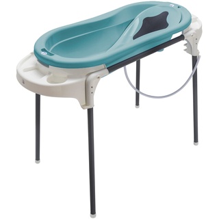 Rotho Babydesign TOP Xtra Badestation - wasserdicht - gross - Babybadestation - Babybadewanne - Babywanne mit Gestell - Babypflegeset - türkis