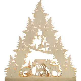 LED Lichterspitze 7 flg. "hirschfamilie" 38,0 x 43,0 X 4,5 cm NEU Schwibbogen