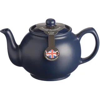 Price & Kensington Englische Teekanne mit Siebeinsatz für 6 Tassen, aus hochwertigem Steingut, matt blau, mikrowellen- und spülmaschinenfest, Vintage Teebereiter mit Sieb