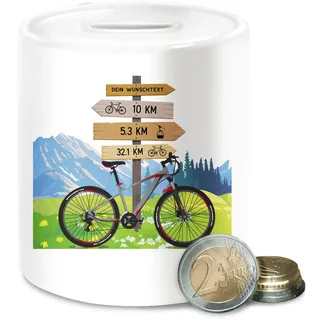 Spardose - Radsport - Fahrrad Geschenk Fahrradfahrer mit Wunschtext personalisiert I Fahrradtour Berge I Radfahrer Geschenke Fahrradfans I Bike Fans - Unisize - Weiß - fahrradspardose radspardose