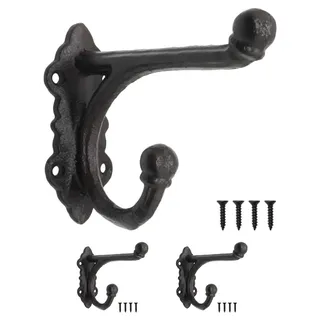 Fuxxer Rustikale Eisen-Haken, Vintage Garderobenhaken, Wandhaken, 2er Set, Schwarz, 13x10 cm