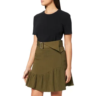 IPEKYOL Womens High Waist Textured Fabric Skirt, L.Khaki, 36