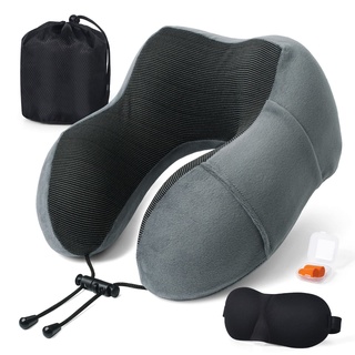 SOMLAW Reise Nackenkissen aus Memory Foam, mit 3D-Augenmaske&Ohrstöpsel, Reisekissen Weiches Baumwolle U-Förmiges Schlafen Nackenstützkissen Travel Pillow für Flugzeug Auto Zug Büro und Camping