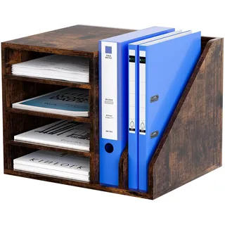 EasyPAG 6 Fächer Holz A4 Büro Schreibtisch Organizer Dokumentenhalter Aktenablage Zeitschriftenhalter Briefablage Papier Magazin Organisator,Braun